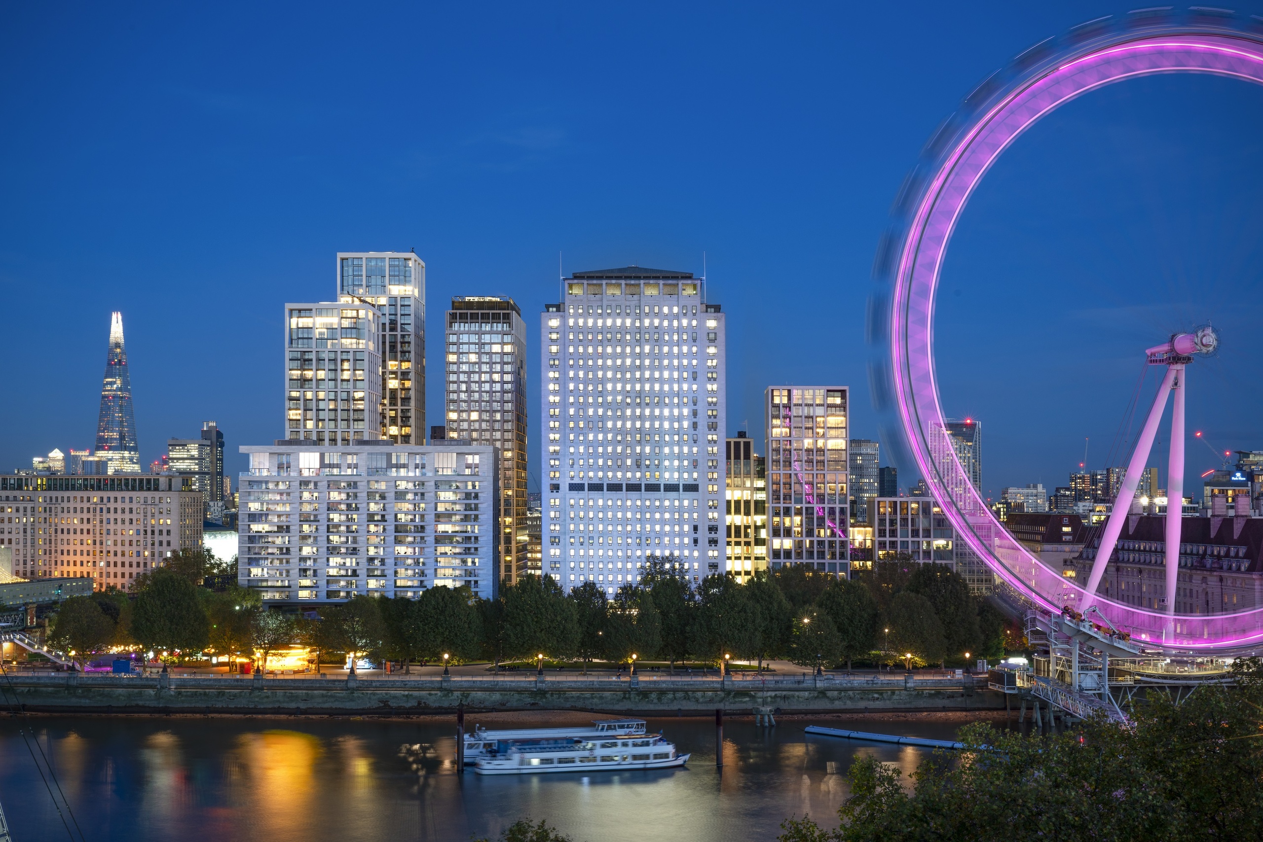 Southbank Place Skyline at night with the London Eye
